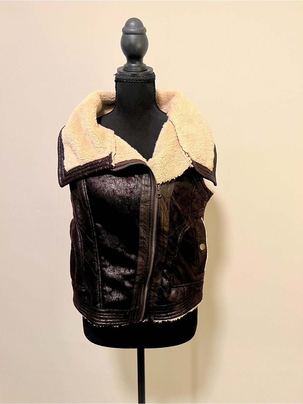 Bar III Vegan Shearling Vest in Brown and Cream